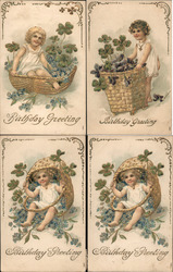 Set of 4:Vintage Birthday Postcards with Children, Baskets, and Flowers Frances Brundage Postcard Postcard Postcard