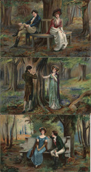 Set of Three Romantic Scenes in a Forest Postcard