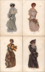 Set of Four Women Representing the Four Seasons Postcard