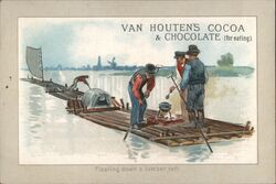 Van Houten's Cocoa & Chocolate Ad, Men on Lumber Raft Trade Card