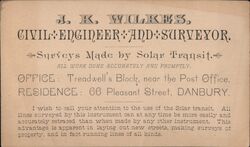 J. K. Wilkes, Civil Engineer and Surveyor, Danbury, CT Trade Card