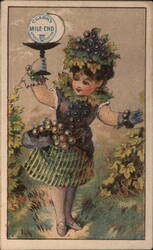 Girl with Grapes, Clark's Mile-End Spool Cotton Trade Card Trade Card