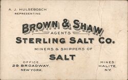 Brown & Shaw Agents Sterling Salt Co. Miners & Shippers of Salt Trade Card