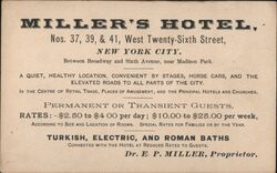 Miller's Hotel, Nos. 37, 39, & 41, West Twenty-Sixth Street, New York City Trade Card