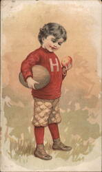 Boy with Football and Apple, Pure Unfermented Orange Juice Trade Card