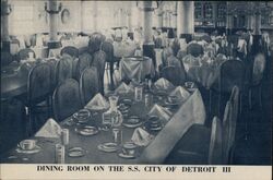 Dining Room SS City of Detroit III Great Lakes Cruise Postcard 1911 Cruise Ships Postcard Postcard Postcard