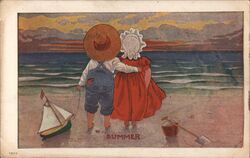 Summer, Boy and Girl on Beach Postcard