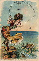 If Fish Could Talk, Woman Fishing, Comic Postcard Postcard