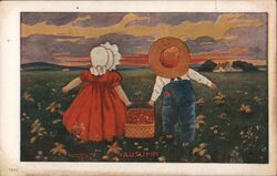 Autumn, Boy & Girl with Basket of Apples Postcard