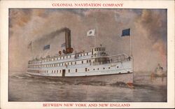 Colonial Line Steamer Concord Between New York and Providence RI Postcard