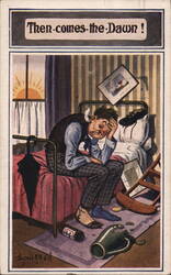 Then Comes the Dawn! Comic Postcard, Hungover Man Drinking Donald McGill Postcard Postcard Postcard