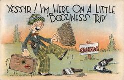 Man on Booziness Trip to Canada, Comic Prohibition Postcard Drinking Postcard Postcard Postcard