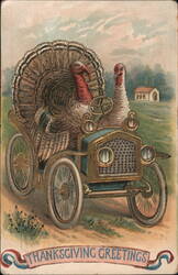 Happy Thanksgiving, Turkeys in Antique Car Postcard Postcard Postcard