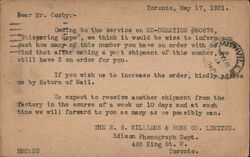 The R. S. Williams & Sons Co. Edison Phonograph Dept. Toronto Phonographs Postcard Postcard Postcard