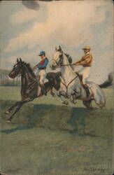 Jockeys Racing Horses Steeplechase Postcard Postcard