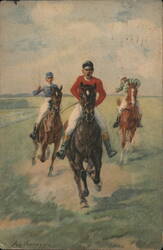 Horse Racing, Jockeys, Three Horses Postcard