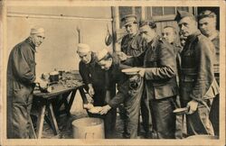 WWI German Soldiers Getting Food from Cooks Postcard