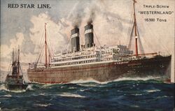 Red Star Line Triple-Screw "Westernland" Steamship Postcard