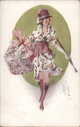 Flapper Girl with Gift, French Risqué Postcard by Wil Postcard