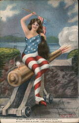 Miss Liberty on Cannon, Chas. A. Beck Embossed Patriotic Postcard 1908 Postcard Postcard Postcard