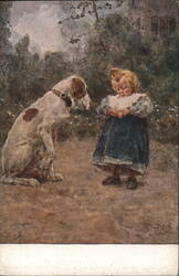 Little Girl and Hunting Dog, Luigi Rossi Postcard