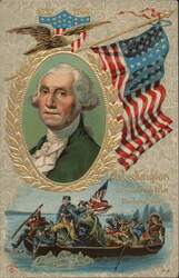 George Washington, Washington Crossing Delaware, Eagle, Flag Postcard