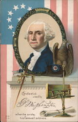 George Washington, Candlestick, Eagle, Flag Postcard