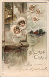 Cherubic Angels with Bell, Heartfelt Wishes Postcard Postcard Postcard