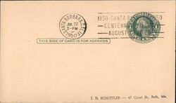 1850 Santa Barbara Centennial August 1950 Postmark Postcard