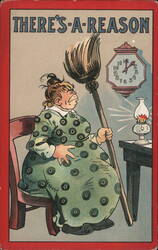 There's-a-Reason, Woman with Broom, Vintage Postcard Postcard