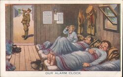 Our Alarm Clock, Bugler Waking Sleeping Soldiers Postcard