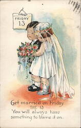 Friday the 13th Wedding Superstition Postcard Postcard