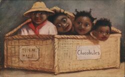 Four Black Children in a Chocolate Box Black Americana Postcard Postcard Postcard