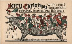 Merry Christmas Donkey with People on his Ass Postcard