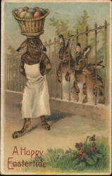 Happy Eastertide, Rabbit with Basket of Eggs, Other Rabbits With Bunnies Postcard Postcard Postcard