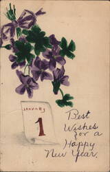 January 1st New Year Postcard, Violets & Shamrocks Postcard