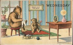 Bear and For Bear, Mama Bear Sewing, Baby Bear with Rattle Postcard