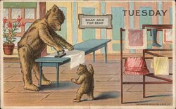 Tuesday - Bear Ironing, Days of the Week Postcard