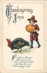 Thanksgiving Joys, Child with Pumpkin, Turkey Postcard