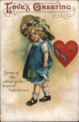 Little Girl with Big Valentine Heart, Love's Greeting Postcard