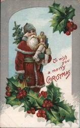 Santa Claus with Toys, Merry Christmas Postcard