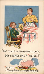 Pennsylvania Dutch Eat Your Mouth Empty Wutzli Pig Postcard