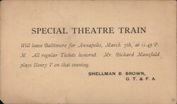 1901 Special Theatre Train Baltimore to Annapolis Richard Mansfield Henry V Postcard