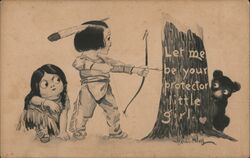 Native American Boy with Bow and Arrow, Let Me Be Your Protector Little Girl Bernhardt Wall Postcard Postcard Postcard