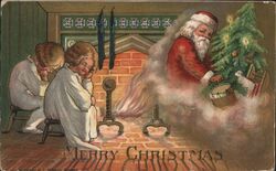 Merry Christmas, Santa, Children, Fireplace, Dream Santa Claus Postcard Postcard Postcard