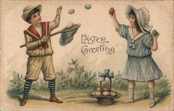 Boy & Girl with Easter Eggs, Antique Postcard With Children Postcard Postcard Postcard