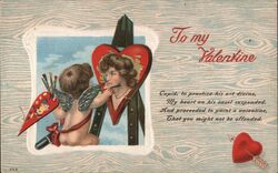 To My Valentine, Cupid Painting Heart, Vintage Postcard Postcard Postcard Postcard