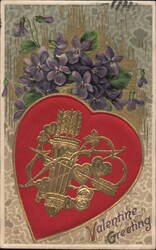 Valentine Greeting, Cupid's Arrows & Quiver, Purple Violets Postcard