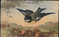 Titmouse in Flight Over Autumn Foliage Postcard