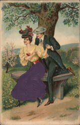 Couple Flirting Under Tree, Vintage Postcard Postcard